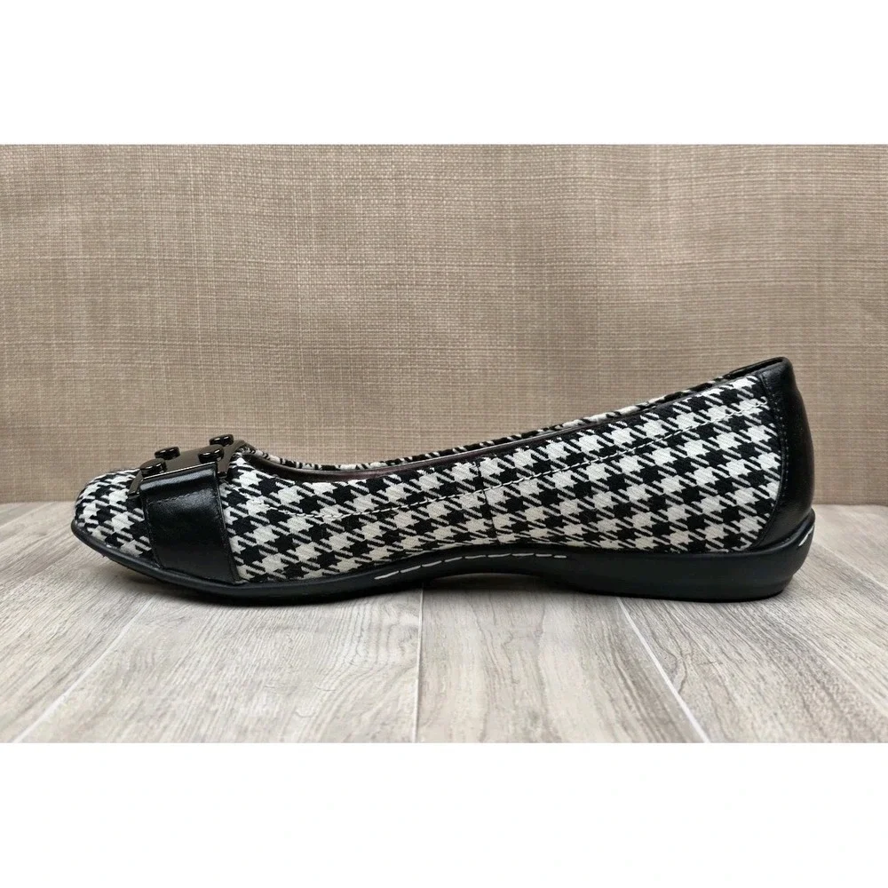 Sofft Womens Size 9M Black & White Houndstooth Buckle Slip On Ballet Flats Shoes